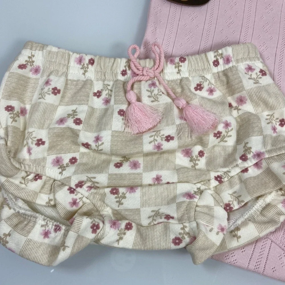 Rabbit + Bear Baby 6-9M Pink‎ Organic Cotton Bodysuit Bloomer Sock Set New